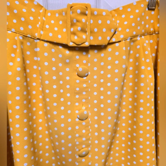 Modcloth Womens Yellow Polka Dot A-Line Swing Belted Skirt Plus Size 2X Pockets - Picture 4 of 13